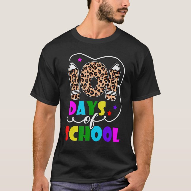 Happy 101 Days Of School Leopard Student 100 Days  T-Shirt (Front)