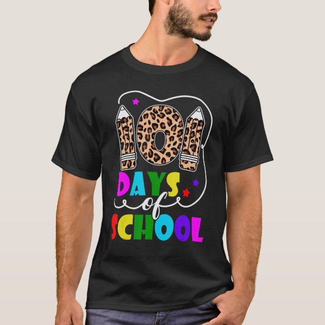 Happy 101 Days Of School Leopard Student 100 Days  T-Shirt (Front)