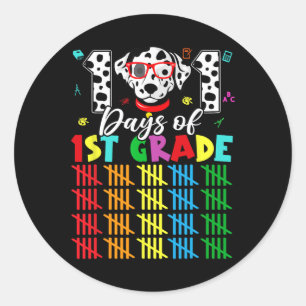 Happy 101 Days School 1st Grade Dog 100 Days Smart Classic Round Sticker