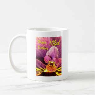 Happy 102nd Birthday Flower Pansy Coffee Mug