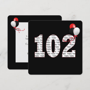 Happy 102nd Birthday On Black Invitation