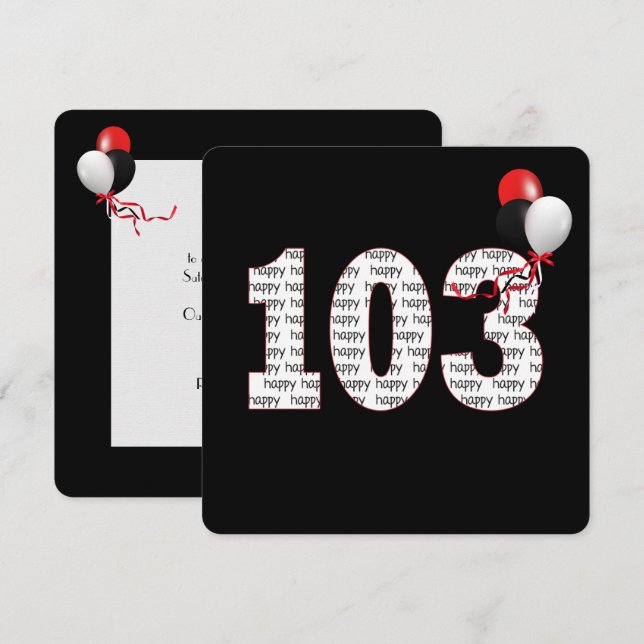 Happy 103rd Birthday On Black Invitation (Front/Back)