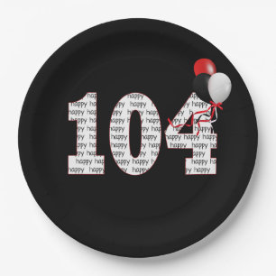 Happy 104th Birthday On Black Paper Plate