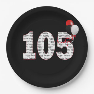 Happy 105th Birthday On Black Paper Plate