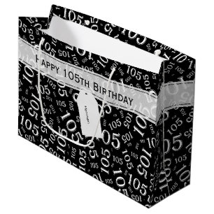 Happy 105th Birthday Party Theme Black and White Large Gift Bag