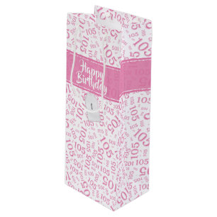 Happy 105th Birthday Pink and White Number Pattern Wine Gift Bag