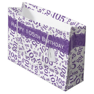 Happy 105th Birthday Purple Random Number Pattern Large Gift Bag