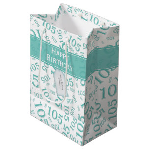 Happy 105th Birthday Teal Random Number Pattern Medium Gift Bag