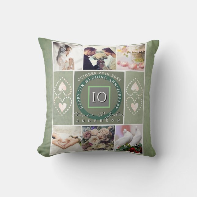 "Happy 10th Anniversary"6 photos Tin colour Cushion (Front)