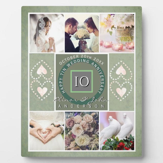 "Happy 10th Anniversary"6 photos Tin colour Plaque (Front)