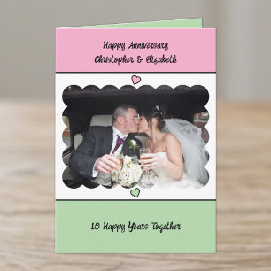 Happy 10th Anniversary add name pink green Card
