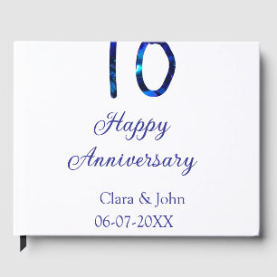 Happy 10th anniversary blue glitter add name date  guest book