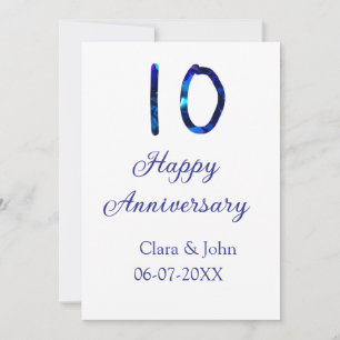 Happy 10th anniversary blue glitter add name date  invitation