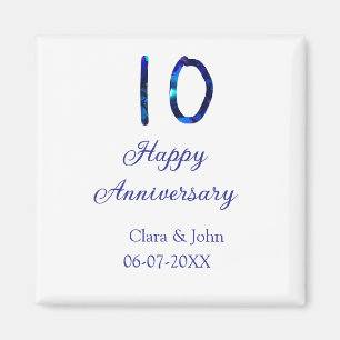 Happy 10th anniversary blue glitter add name date magnet
