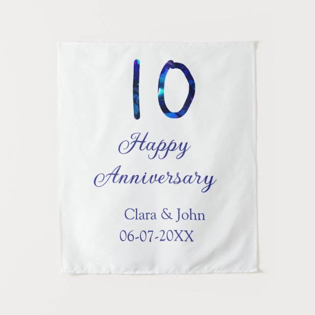 Happy 10th anniversary blue glitter add name date  tapestry (Front)