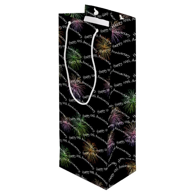 Happy 10th Anniversary Fireworks  Wine Gift Bag (Back Angled)