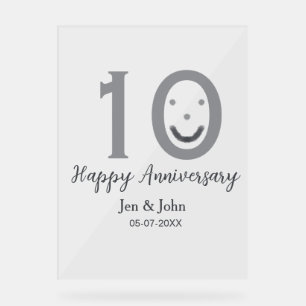 Happy 10th anniversary name date grey bold emoji acrylic sign