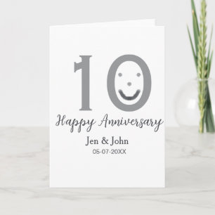 Happy 10th anniversary name date grey bold emoji card