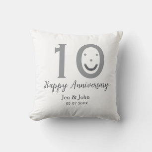 Happy 10th anniversary name date grey bold emoji cushion
