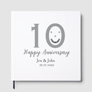 Happy 10th anniversary name date grey bold emoji guest book