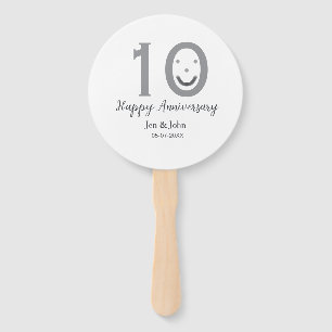 Happy 10th anniversary name date grey bold emoji hand fan