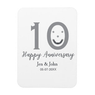 Happy 10th anniversary name date grey bold emoji magnet