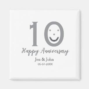 Happy 10th anniversary name date grey bold emoji magnet