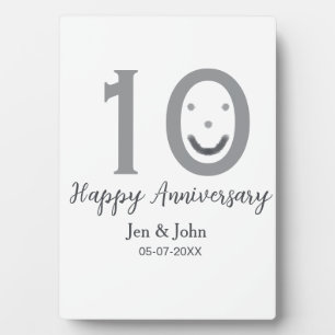 Happy 10th anniversary name date grey bold emoji plaque