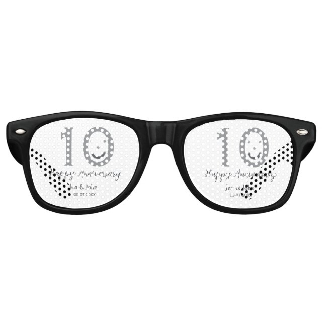 Happy 10th anniversary name date grey bold emoji retro sunglasses (Front)