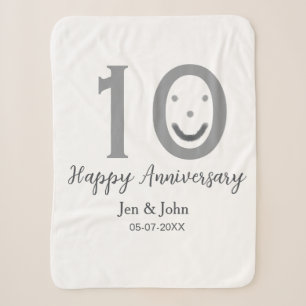 Happy 10th anniversary name date grey bold emoji sherpa blanket