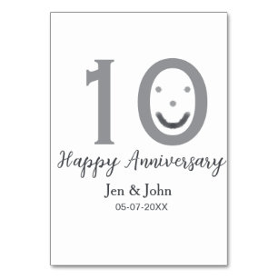 Happy 10th anniversary name date grey bold emoji table number