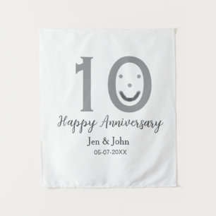 Happy 10th anniversary name date grey bold emoji tapestry