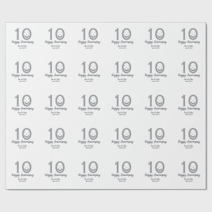 Happy 10th anniversary name date grey bold emoji wrapping paper