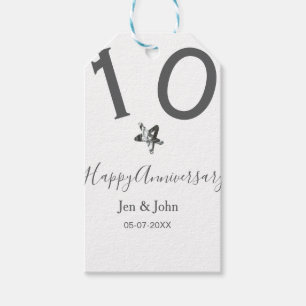 Happy 10th anniversary name date grey metal star b gift tags