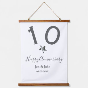 Happy 10th anniversary name date grey metal star b hanging tapestry