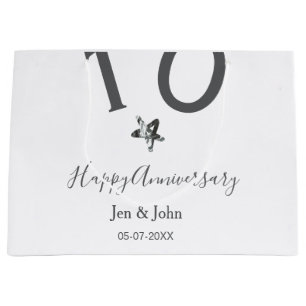 Happy 10th anniversary name date grey metal star b large gift bag