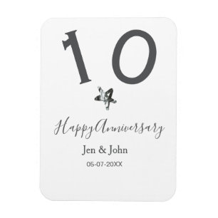 Happy 10th anniversary name date grey metal star b magnet
