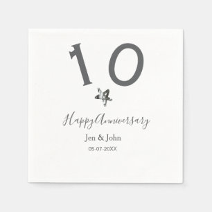 Happy 10th anniversary name date grey metal star b napkin