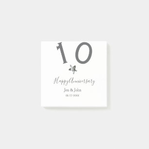 Happy 10th anniversary name date grey metal star b post-it notes