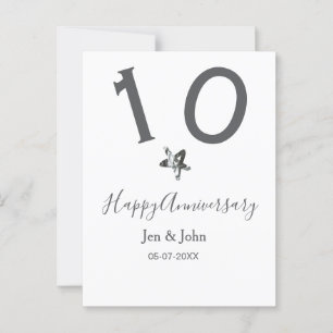 Happy 10th anniversary name date grey metal star b postcard