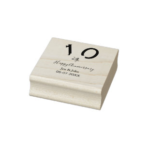 Happy 10th anniversary name date grey metal star b rubber stamp