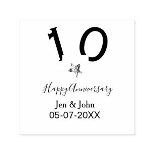 Happy 10th anniversary name date grey metal star b self-inking stamp
