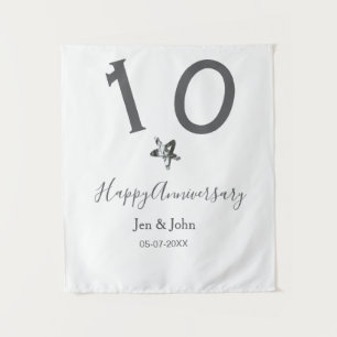 Happy 10th anniversary name date grey metal star b tapestry