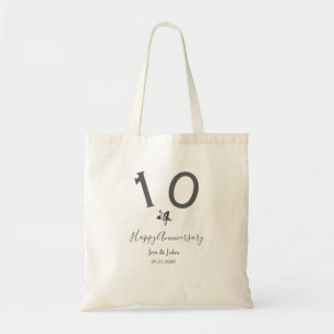 Happy 10th anniversary name date grey metal star b tote bag