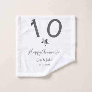 Happy 10th anniversary name date grey metal star b wash cloth