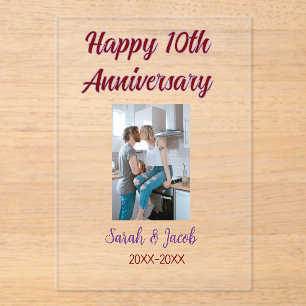 Happy 10th anniversary photo wedding couple name d acrylic invitations