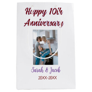 Happy 10th anniversary photo wedding couple name d medium gift bag