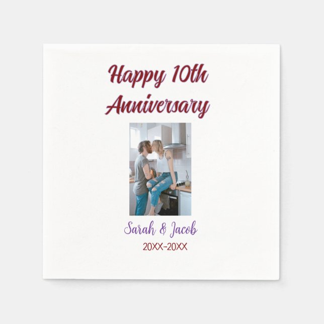 Happy 10th anniversary photo wedding couple name d napkin (Front)