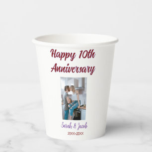 Happy 10th anniversary photo wedding couple name d paper cups
