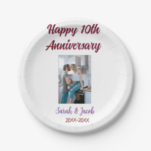Happy 10th anniversary photo wedding couple name d paper plate